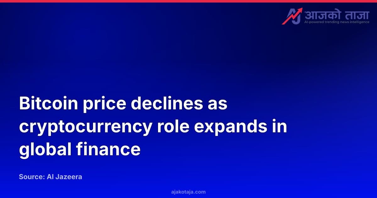 Bitcoin price declines as cryptocurrency role expands in global finance