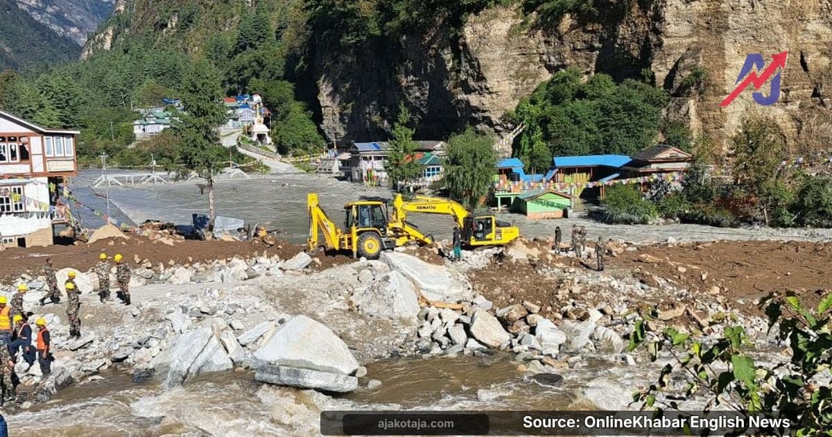 मनाङमा मर्स्याङ्दी नदीको बहाव अवरुद्ध, खुलाउने प्रयास जारी