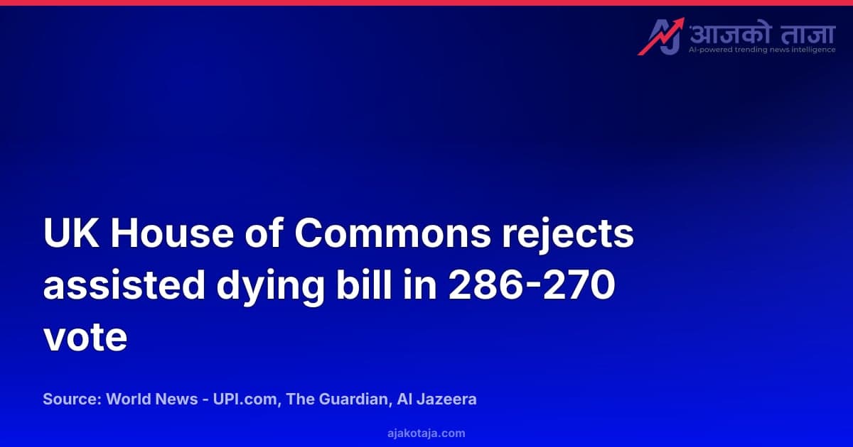 UK House of Commons rejects assisted dying bill in 286-270 vote